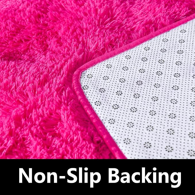 Awaytail Fluffy Rug Stain Resistant 3x5 Feet, Hot Pink Cute Rugs for Bedroom Aesthetic, Modern Plush Area Rugs for Bedroom
