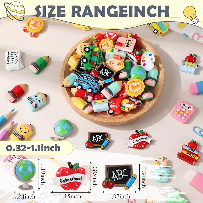Giegxin 40 Pcs Back to School Resin Charm Pencil Book Blackboard Flatback Cabochon Accessories Cute Embellishments Bulk for Jewelry Cellphone Case Scrapbooking Headband Photo Frame DIY Craft Making