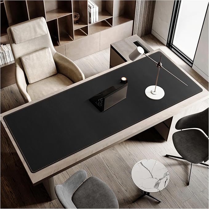MAIDERN 67”x 27.5” Leather Desk Mat XXL, Large Desk Pad, Reversible Cork & Leather Large Mouse pad for Desk, Waterproof Computer Desk Mat for Gaming Home Office (Black)