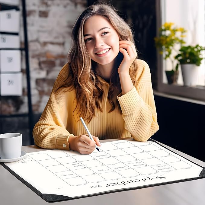 Simplified Desk Calendar 2026 with Desktop Mat, Cabbrix Large Desk Pad Calendar 21" x 16-1/2" January 2026 to June 2027, Desk Blotter Calendar for Home School and Office (Dark Black)