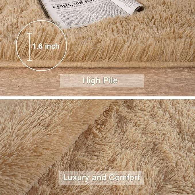 HOMORE Light Tan Rugs for Living Room, Shag Rug 5x7 Fluffy Area Rug for Bedroom, Modern Non Slip Carpet for Liivng Room, Cute Rugs and Carpets for Kids Nursery Home Dorm Decor