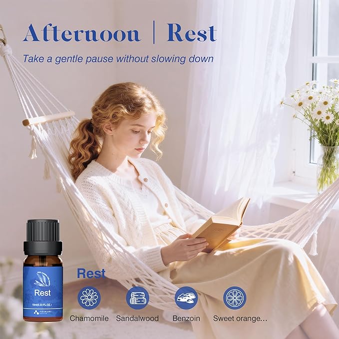 ASAKUKI Essential Oils for Diffuser – 6 Mood Essential Oil Blends (Breathe, Uplift, Sensual, Balance, Unwind, Rest) for Morning to Night Rituals, Home & Daily Use