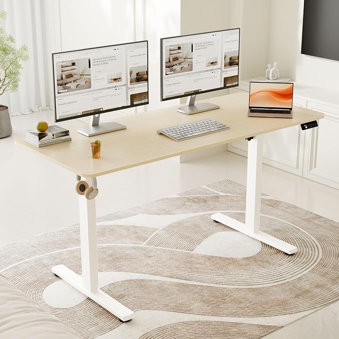ERGOMAKER 55"x24" Standing Desk, Adjustable Sit-Stand Home Office, Oak | Electric Adjustable Standing Desk, Sit to Stand Computer Office Desk with Splice Board, Memory Preset, Lifts 28.7''-46.5"