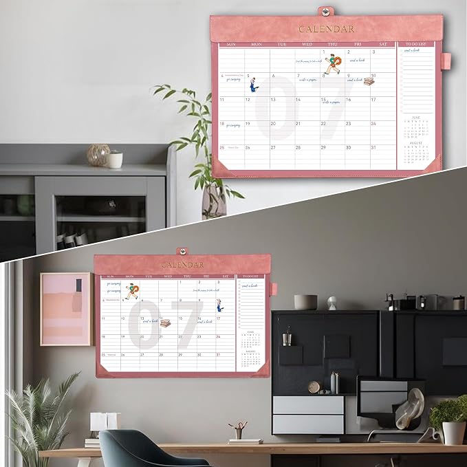 Yoment Desk Calendar 2026 Leather Desk Calendar with To-Do Lists, 13 Months Desk Pad Wall Calendar with Pen Holders PVC Cover for Work Office School Home Women Men, Jan 2026-Dec 2026, 17 x 12, Pink