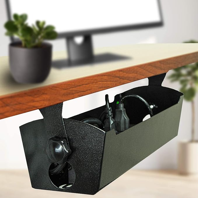 POCHAR 15inch Steel Under Desk Cable Management Tray for Office and Home | Wire & Cord Organizer, Power Strip Holder with Mount Accessories - Standing Desk Cable Tray Wire Management, Black