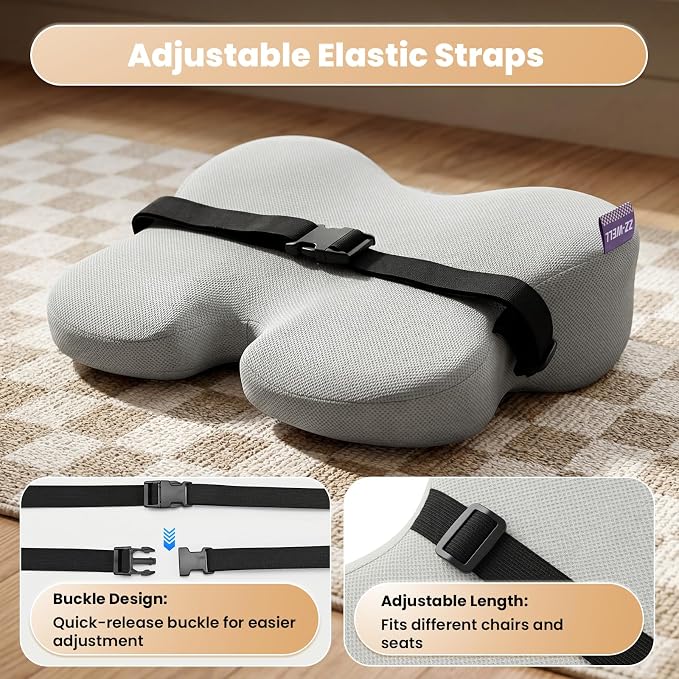 ZZ-WELL Lumbar Support Pillow for Office Chair - Ergonomic Back Support Cushion for Mid Lower Back Pain Relief, Posture Improved - Adjustable Straps, Breathable & Removable Cover (Grey)