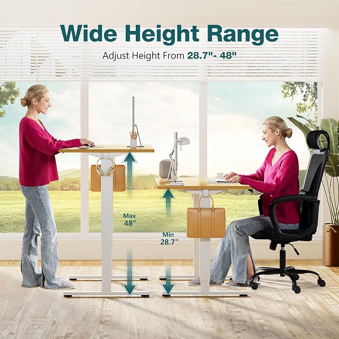 Sweetcrispy Electric Standing Desk Adjustable Height, 63x24 Inch Sit Stand Up Home Office Desks Memory Computer Workstation PC Work Table with Preset Splice Wood Board Metal Frame, Oak
