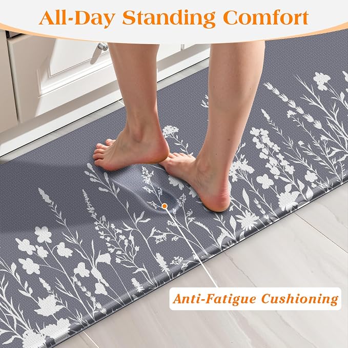 Kitchen Mats for Floor, Kitchen Rugs Sets of 2, Cushioned Anti Fatigue Mats for Kitchen Floor, Non-Slip Kitchen Decor, Water Resistant Kitchen Rug for Home, Kitchen, 17.3"x30"+17.3"x59"