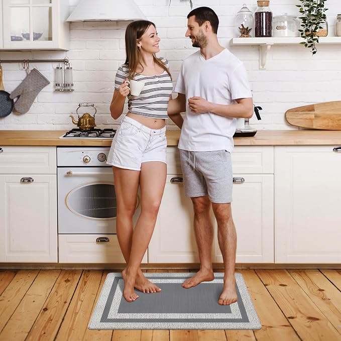 Small Kitchen Mat Cushioned Anti Fatigue Memory Foam Cushioned Rugs Non Slip Comfort Standing Kitchen Floor Mat for Kitchen, Office, Sink, Laundry, Waterproof & Ergonomic 17.3"x27.5" Grey