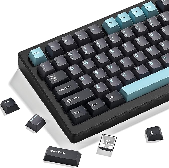 dagaladoo Keyboard keycaps Set, Double Shot PBT keycaps,Cherry Profile Custom Key caps 60 65 75 100 Percent for Cherry-mx Full Size Retro Mechanical Keyboard,Grey/Blue