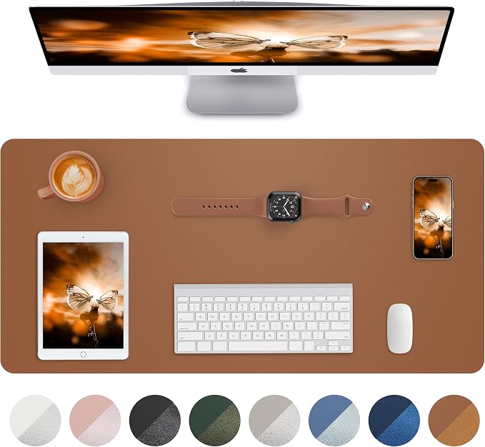 Leather Desk Pad Blotter,Mouse Pad,Office Desk Mat, Non-Slip PU Leather Desk mat,Large Desk mat,Waterproof Keyboard mat for Office/Home/Decor (Brown,35" x 17")