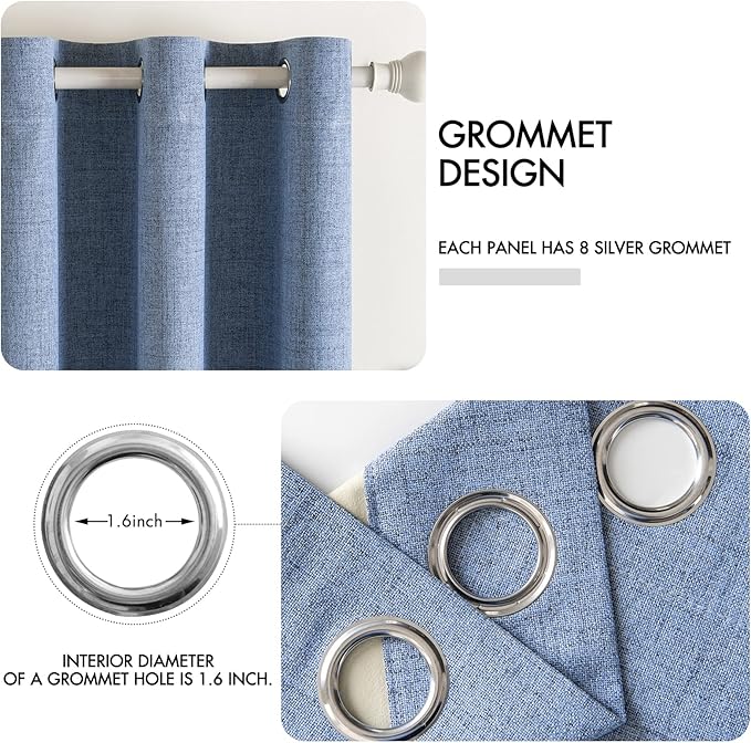 MIULEE Linen Texture Curtains for Bedroom Solid 100% Blackout Thermal Insulated Stone Blue Curtains Grommet Room Darkening Drapes Luxury Decor for Living Room 52x72 Inch (2 Panels)