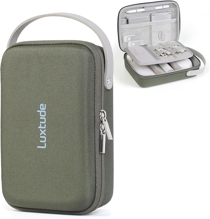 Luxtude Electronic Organizer Travel Case, Portable Tech Organizers, Hard Charger Organizer, Travel Cable Organizers, Tech Bag (Single-Layer, Green, Small)