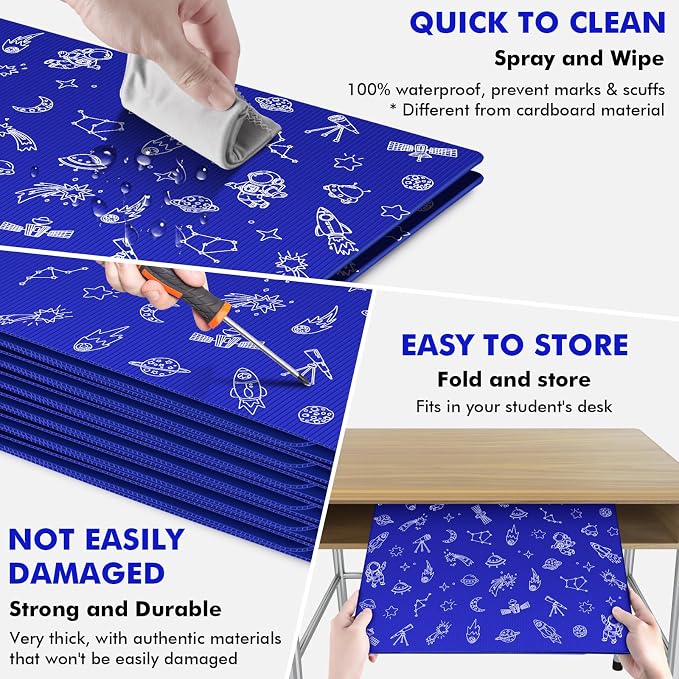 Blue 2-Pack Desk Dividers for Students, Space Style Plastic Study Carrel Divider, Durable Testing Dividers for Classroom Teacher Supplies, Easy to Clean Privacy Shield Folder Boards for Student Desk