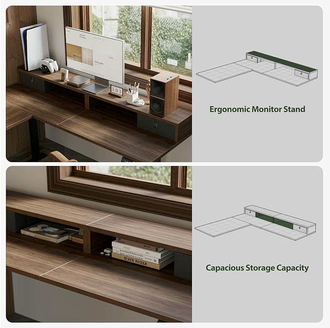 Agilestic L Shaped Electric Standing Desk with 2 Drawers, 63 Inch Ergonomic Adjustable Height Desk with Storage, Corner Desk Sit Stand up Computer Table for Work Office Home, Dark Walnut