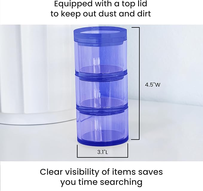3-Tier Stackable Acrylic Holder- Stylish Desk Organizer and Storage for Office or Home – Transparent Round Design, Blue with Silver Metal Base