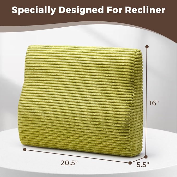 Lumbar Support Pillow for Recliner Chair/Accent Chair/Couch, Large Memory Foam Back Support Cushion for Elderly, Ergonomic Backrest Pillow for Back Rest, Pain Relief, Reading, Washable Cover, Green