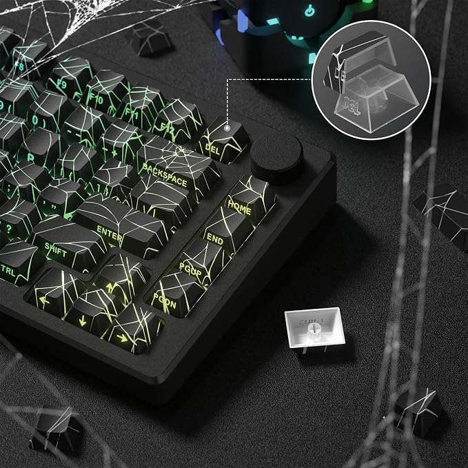 dagaladoo Black Spider Web Key caps Shine Through Keycap Set Side Printed Keyboard caps Cherry Profile Custom Key Board Key caps for 100% 75% 65% 60% TKL US Layout Mechanical Keyboard