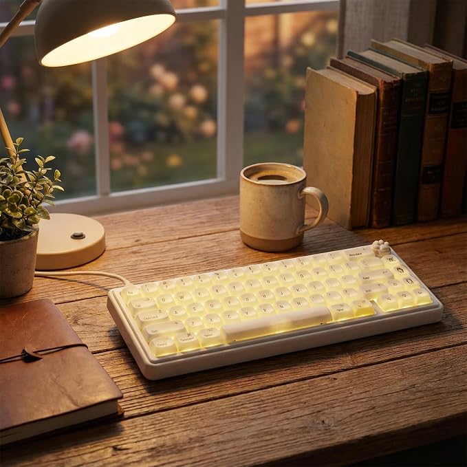 Tsungup MOA Keycaps,136 Keys Cute Ceramic Textured Custom Keycaps 60 75 Percent, Minimalist White Mac Keycap Set Key Caps Keyboard for Cherry Gateron MX Swithes Mechanical Keyboards(Translucent White)