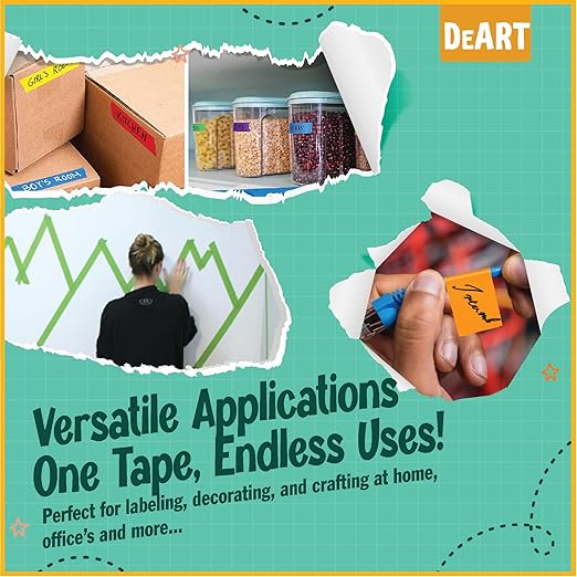 DEART 12PCS Colored Masking Tape, Kids Art Supplies, DIY Craft Tape, Colored Tape Rolls, Colored Painters Tape, 1.7cm x 10m (2/3In x 11Yards) for Labeling Coding Rolls Washi Scale Scrapbook Lab Tape