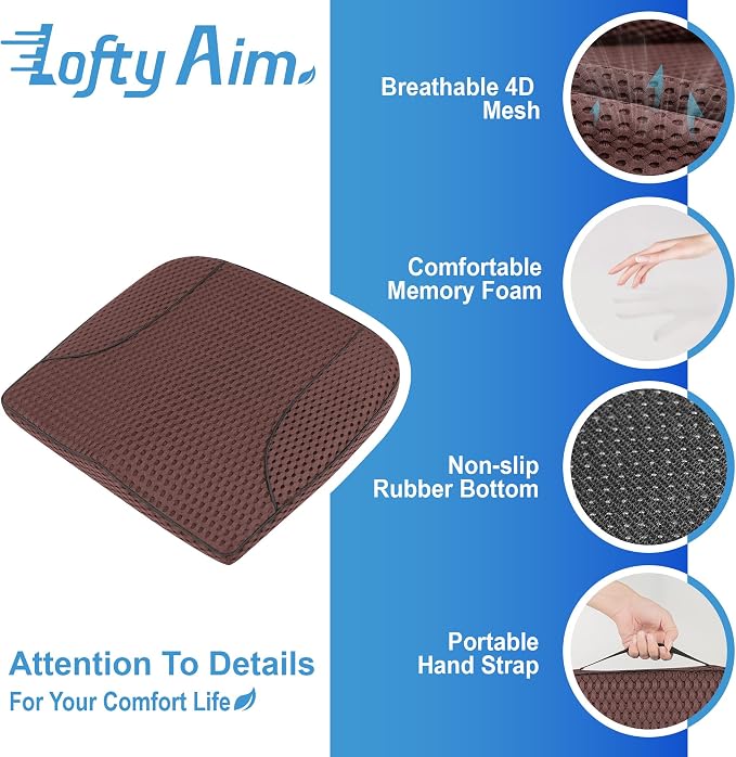 Lofty Aim Car Seat Cushion, Comfortable Memory Foam Seat Pillow for Driving, Sciatica-Back Pain Relief, Cushion for Car-Truck, Office, Wheelchair - Mesh Brown