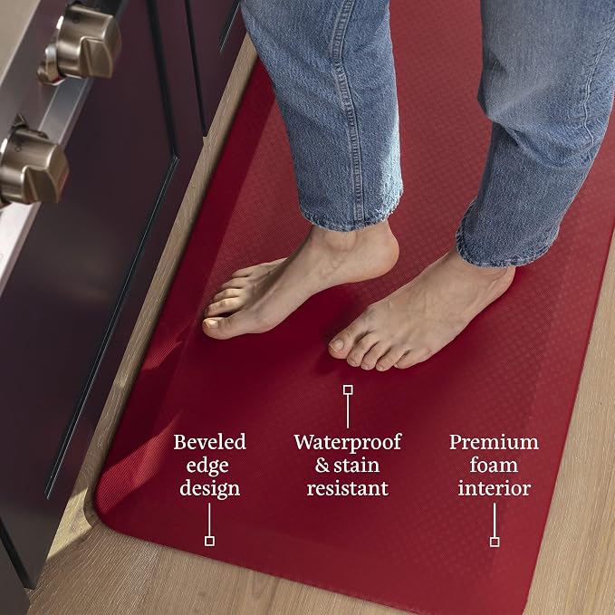 Zulay Home Large 20 x 39 Inch Anti Fatigue Floor Mat - 3/4 Inch Thick Cushioned Kitchen Mats for Standing - Comfortable Padded Floor Mats for Standing Work Desk - Memory Foam Kitchen Mat - Red