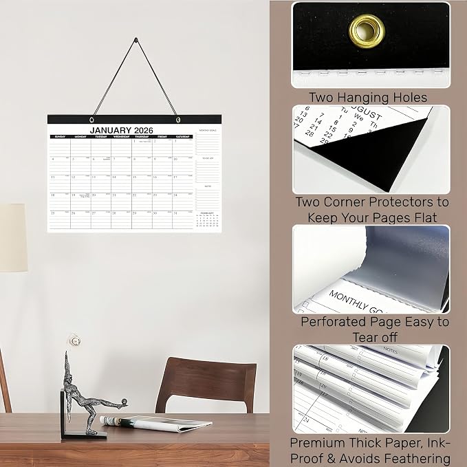 Desk Calendar 2026-2027 - 18-Month Large Desk/Wall Calendar, Through June 2027, 17" x 12", Thick Paper, Large Ruled Blocks, Clear Plastic Cover – Perfect for Home School & Office Organization