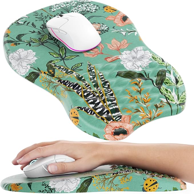 MROCO Ergonomic Mouse Pad with Wrist Support, 11.8 x 7.8 in, Garden Whispers