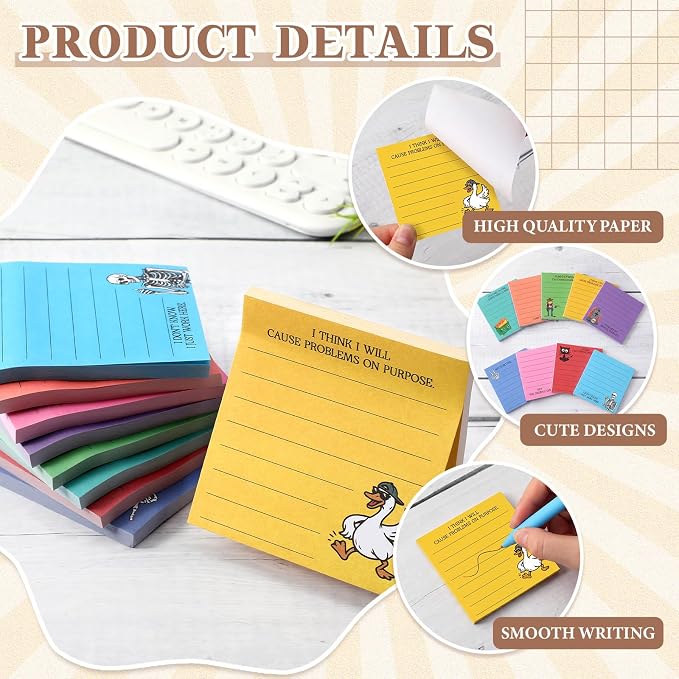 9 Pads Funny Sticky Notes 3x3 Inch Cute Self Stick Notepads Notes Adhesive Memo Pad Office Decor Gifts for Students School Teacher Meeting Office Supplies