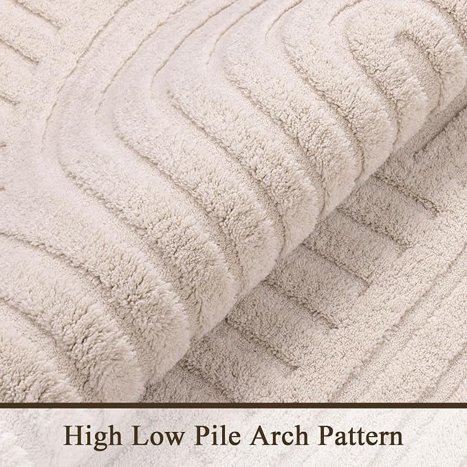 SHACOS Soft Cozy Fluffy Arch High Low Pile Runner Rugs 3x8 ft Non Slip Washable Scandinavian Minimalist Area Rug Runner Modern Carpet for Living Room Bedroom Bathroom Hallway Kitchen, Beige