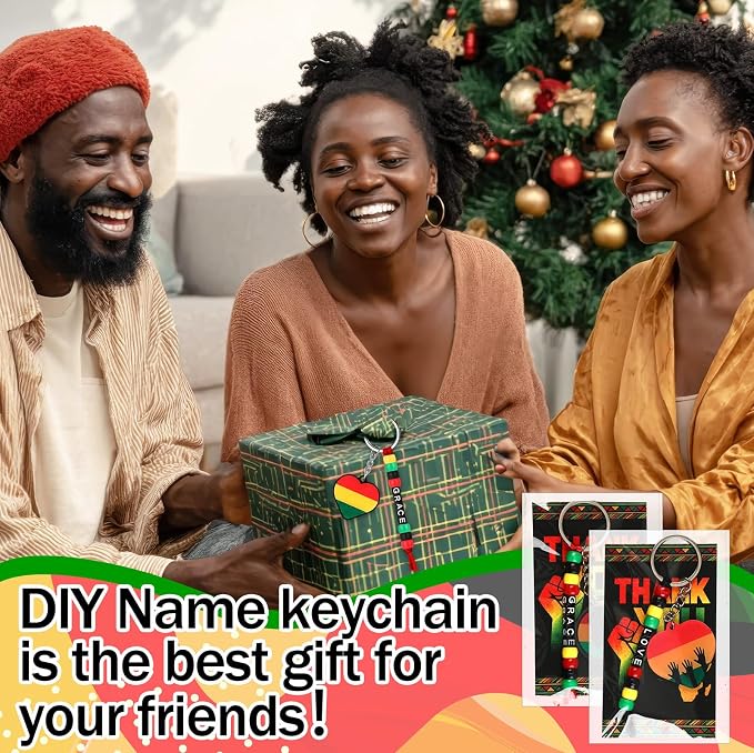 Suncalla 996 Pcs 24 Set Juneteenth Keychain Making Kit DIY 1865 Bead Key Chain Crafts Juneteenth Party Favor Freedom Independence Day Gift Adjustable Letter Card Strings Accessories(Red Yellow Green)