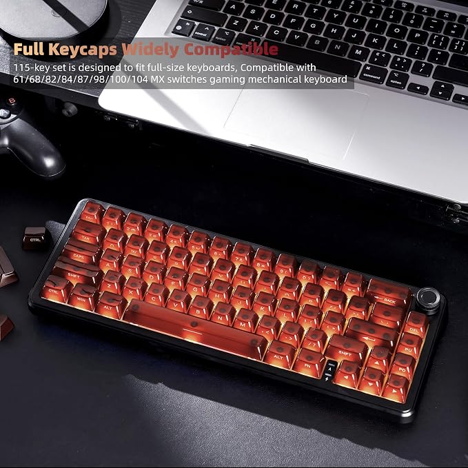 Womier Jelly Keycaps, Ceramic Keycaps Style Clear PC Custom Keycaps Set, Laser Carving Side Printing 60% 75% 100%, MDA Profile for Mechanical Keyboard Keycaps, Compatible Full-Sized Layout, Red/Brown