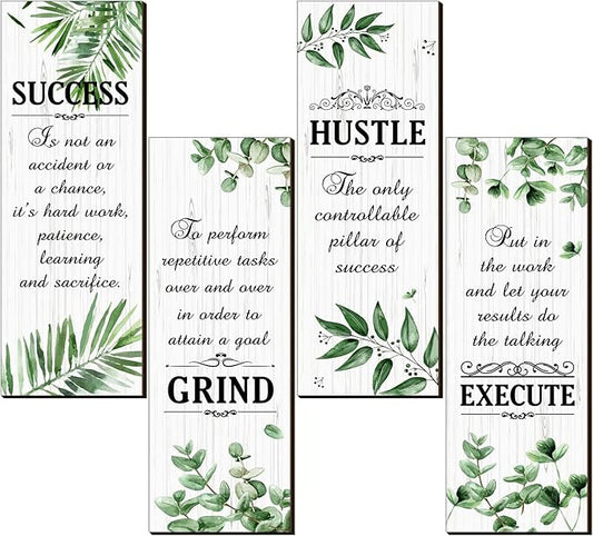 Honoson 4 Pcs Inspirational Office Wall Decor Motivational Rustic Wall Art Inspirational Hanging Wooden Plaques Sayings Motivational Quote Signs for Office Bedroom Living Room