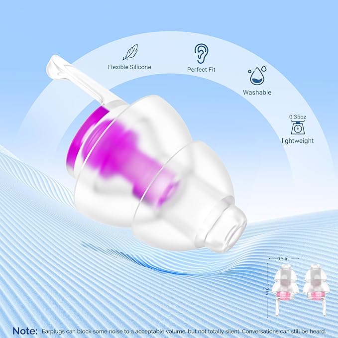 Kids Earplugs – Ear Pressure Relief & Prevent Ear-Pain Airplane Travel Protection for Adults Children 6+ with Small Ear-canals, Reusable Noise Sensitivity Ear Plugs, 25 dB