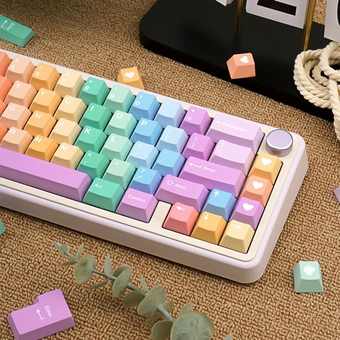 Custom Rainbow Color Keycaps, 150 Keys PBT Keycap Cherry Profile, Dye-Sublimation Colorful Keycaps for 61/64/68/84/87/100/104/108 Cherry MX Mechanical Keyboards