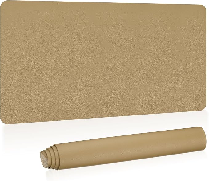 Patikil Desk Mat, 31"x15" Non-Slip Waterproof PU Leather Desk Pad Desk Protector Cover Dual Sided for Office Home Work Study, Gold Tone
