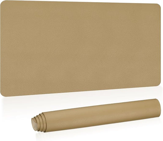 Patikil Desk Mat, 31"x15" Non-Slip Waterproof PU Leather Desk Pad Desk Protector Cover Dual Sided for Office Home Work Study, Gold Tone