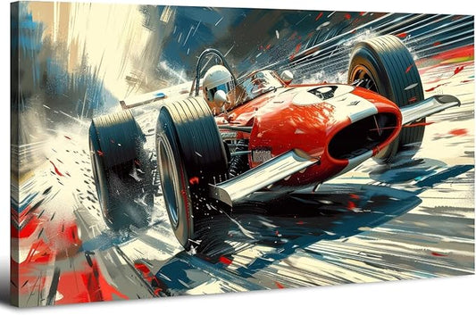 Vintage Formula Race Car Wall Art Abstract Racing Car Canvas Painting Retro Speed Posters for Boys Bedroom Man Cave Garage Office Living Room Home Decoration Open Wheel Motorsport Artwork 30x60"