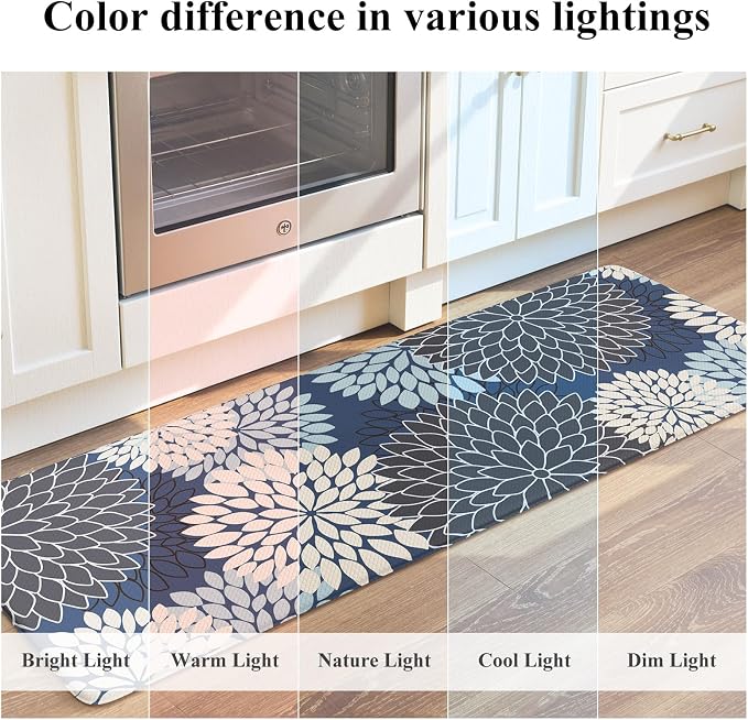KIMODE Anti Fatigue Kitchen Mats for Floor Cushioned Kitchen Runner Rugs | 20"x59"Blue, Floral,Farmhouse,Waterproof Kitchen Mat ,Comfort Standing,Wipe Clean,Kitchen Runner Rug Laundry Sink Floor