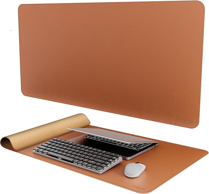 Mydours Cork & PU Leather Desk Mat, 40" x 20" Large Gaming Mouse Pad XL, Dual-Sided Portable Desk Pad Blotter, Keyboard Computer Desktop Protector for Gift Office Home (Brown)