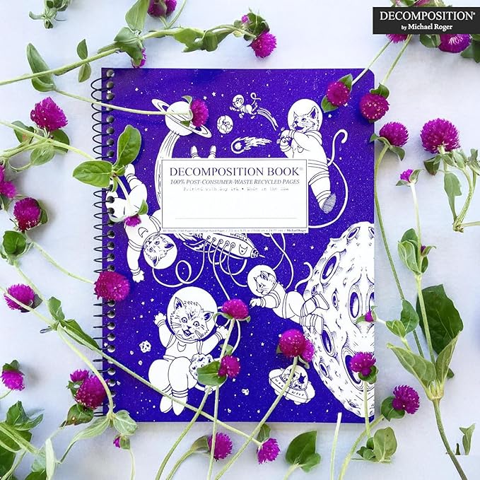 Decomposition Kittens in Space College Ruled Spiral Notebook - 9.75 x 7.5 Journal with 160 Lined Pages - 100% Recycled Paper - Cute Notebooks for School Supplies, Home & Office - Made in USA