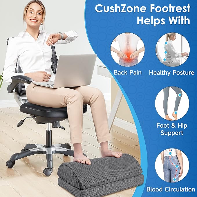 CushZone Foot Rest,Desk & Gaming Accessories,Foot Rest for Under Desk at Work,Comfortable Footrest with 2 Adjustable Heights & Removable Cover, Office Desk Accessories（Gray）