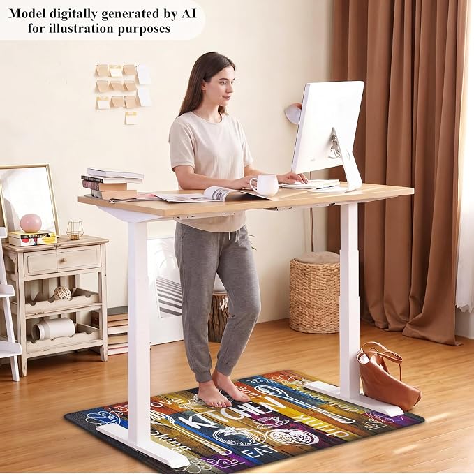 HEBE Anti Fatigue Kitchen Rugs Set of 2, Non Slip Cushioned Kitchen Mats for Floor, Waterproof Farmhouse Comfort Standing Desk Mat for Kitchen Sink,Office,Laundry