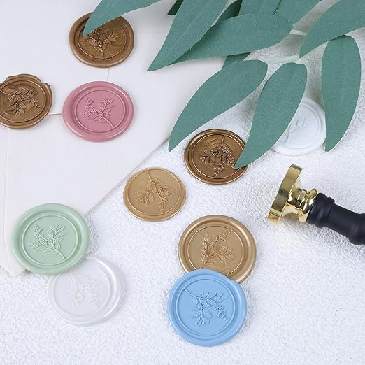 UNIQOOO Flowers Wax Seal Stamp - Botanical Theme Floral; Vintage Brass Stamp Head with Wood Handle for Wedding Invitation Gift Wrap Envelopes Christmas Card