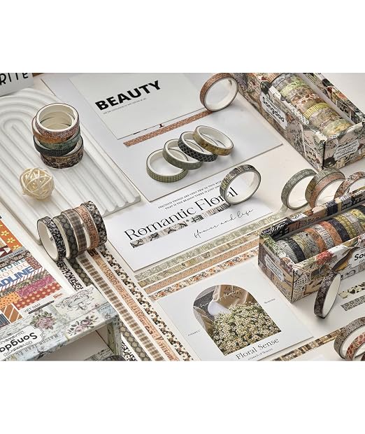 Vintage Skinny Floral Washi Tape Set 20 Rolls -Retro Antique Patterns Masking Thin Basic Decorative Tapes for Arts, DIY Crafts, Bullet Journal, Planner, Scrapbook Decor, Gift Wrapping, Junk Journal