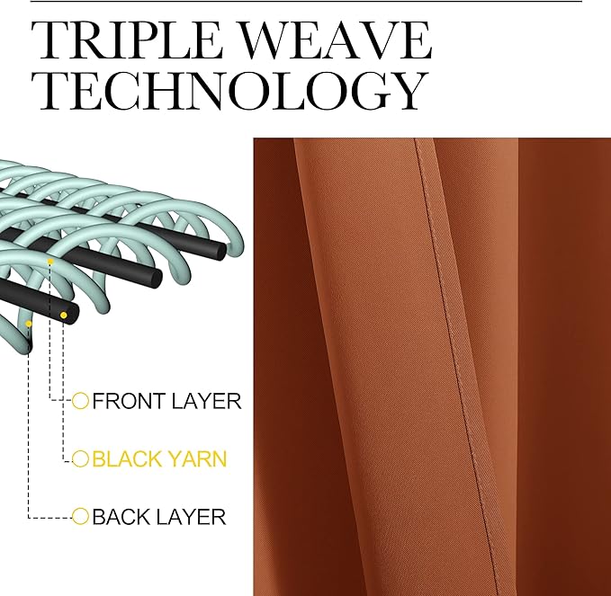 NICETOWN Blackout Curtains and Drapes - Thermal Insulated Solid Rod Pocket Blackout Draperies/Panels (Burnt Orange, 1 Pair, 42 by 54 inches)