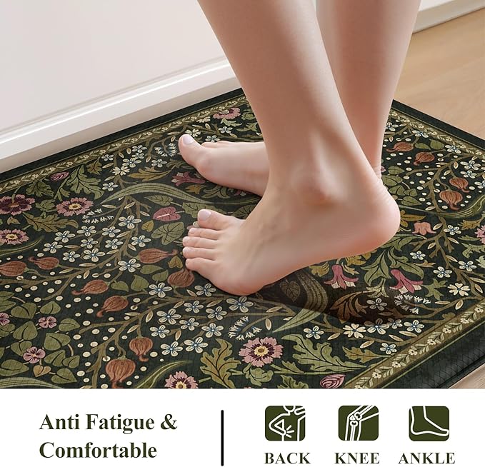 Collive Kitchen Mats Cushioned Anti Fatigue, Non Slip Waterproof Kitchen Floor Mat Green Sink Rug, Modern Comfort Desk Standing Rugs for Bedroom, Office, Laundry, 24''x59''