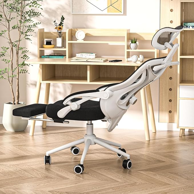 Ergonomic Office Chair with Footrest - Adjustable Lumbar Support & Headrest, 90-160° Reclining Mesh Back Computer Chair - Home Office/Gaming, 330lbs Capacity