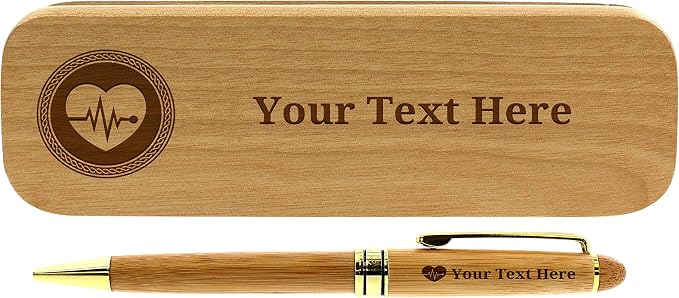 Custom Doctor Gifts Custom Pen Set EKG Gifts Personalized Engraved Natural Wood Pen and Case Set