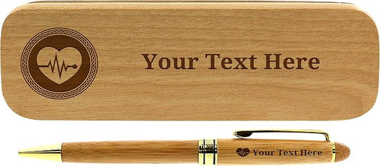 Custom Doctor Gifts Custom Pen Set EKG Gifts Personalized Engraved Natural Wood Pen and Case Set